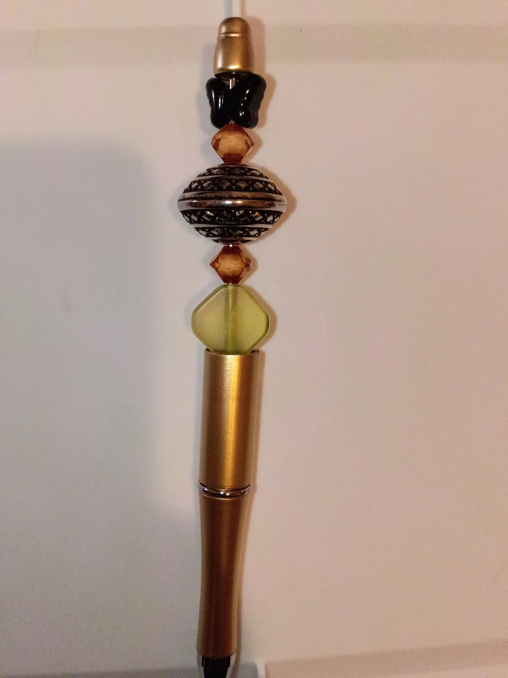 Gold-Tone with Olive Green and Amber Beads Pen